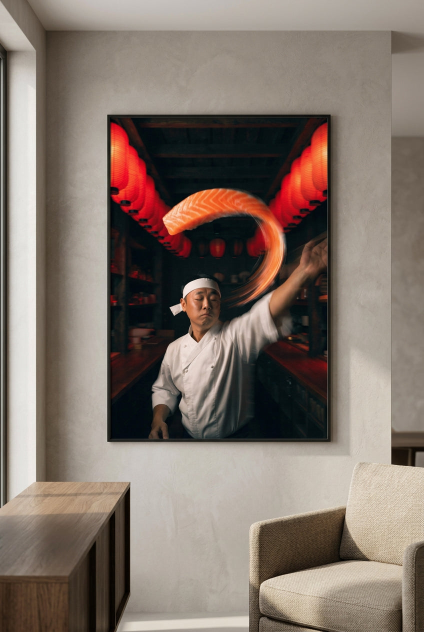 Heritage Walls – Lachs-Wurf unter roten Laternen